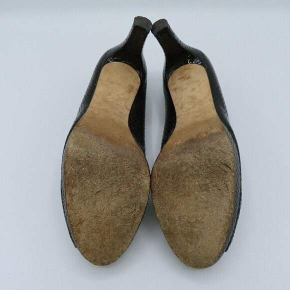 Stuart Weitzman Women 8 M Black Patent Snakeskin Leather 4079808 Peep Toe Heels - Picture 10 of 11